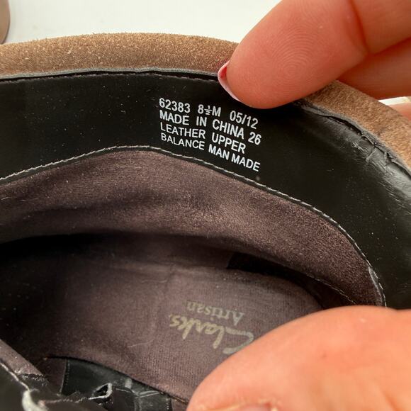 Clark’s Artisan Brown Leather Suede Trolley Buckle Heels Booties Size 8.5 - Picture 7 of 8